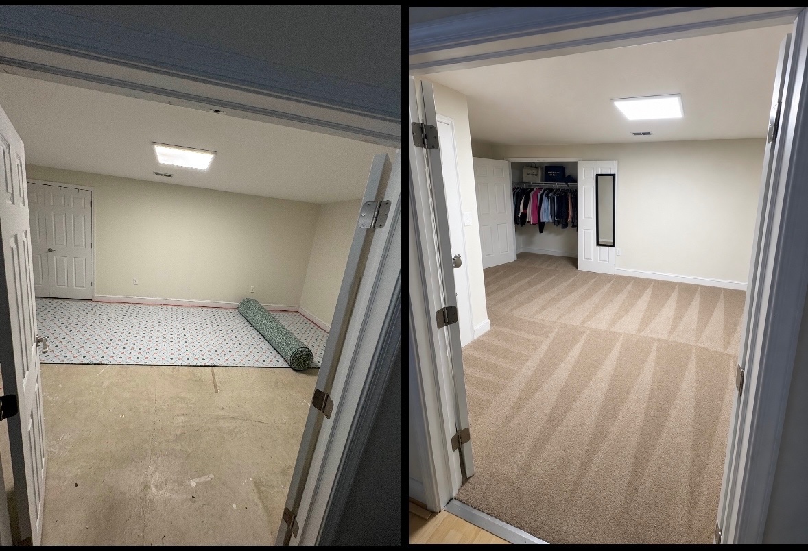 Carpet installation, with premium Nike padding over concrete